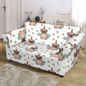 Unicorn Pug Pattern Loveseat Couch Slipcover