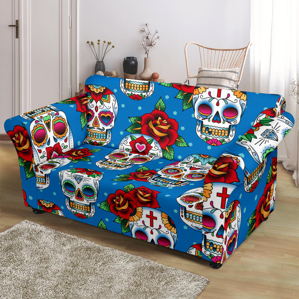 Suger Skull Rose Pattern Loveseat Couch Slipcover