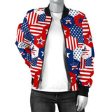 USA Star Hexagon Pattern Women Bomber Jacket