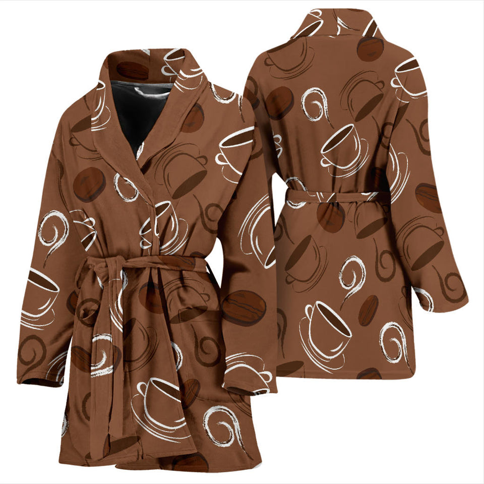 Coffee Cup and Coffe Bean Pattern Women Bathrobe