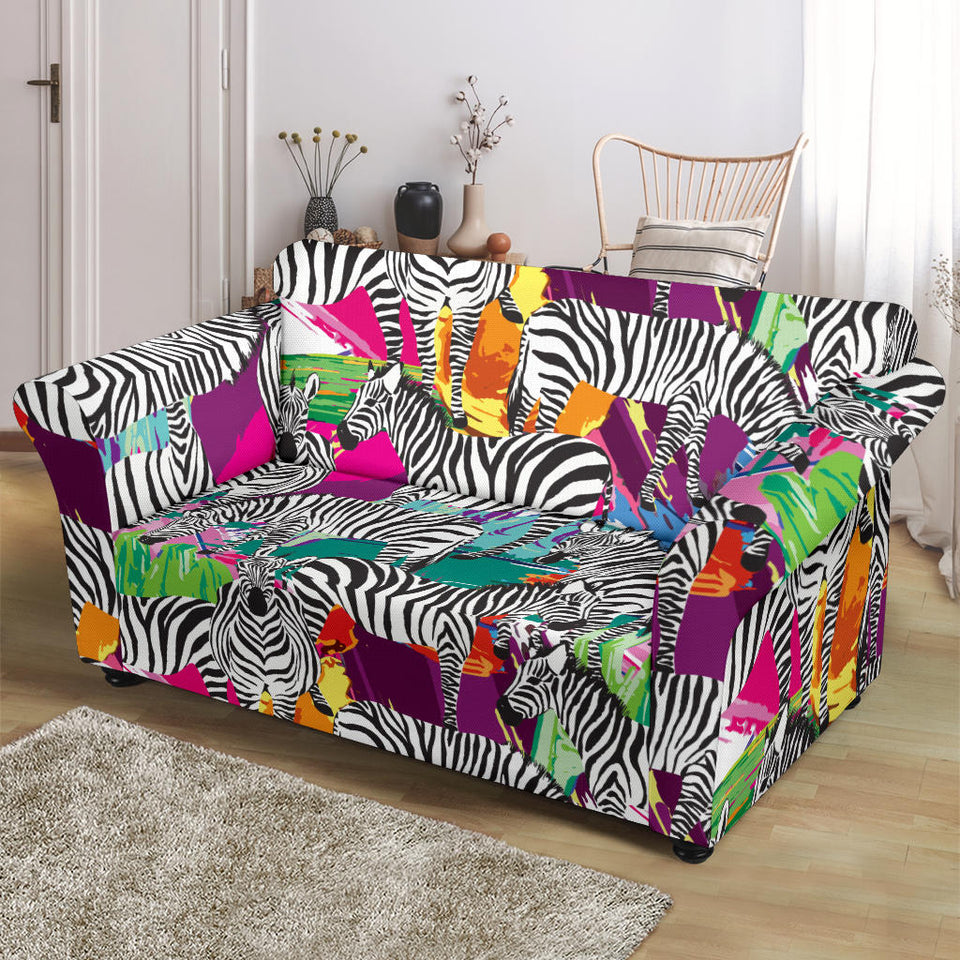 Zebra Colorful Pattern Loveseat Couch Slipcover