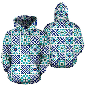 Blue Theme Arabic Morocco Pattern Men Women Pullover Hoodie