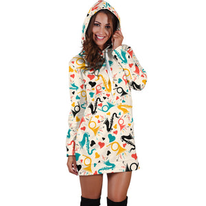 Saxophone Pattern Background Women Hoodie Dress