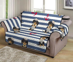 Dachshund Anchor Navy Blue Pattern Loveseat Couch Cover Protector