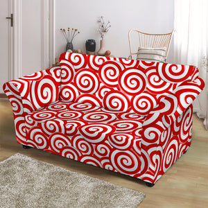 Red and White Candy Spiral Lollipops Pattern Loveseat Couch Slipcover