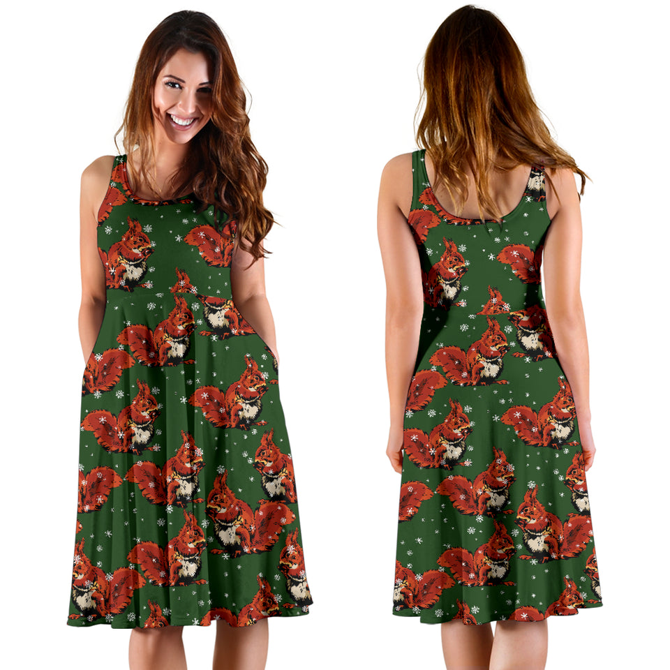 Squirrel Pattern Print Design 03 Sleeveless Midi Dress