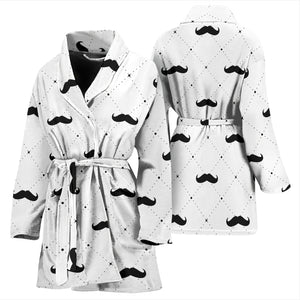 Mustache Beard Pattern Print Design 04 Women Bathrobe