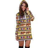 Rhino African Afro Dashiki Adinkra Kente Pattern Women Hoodie Dress