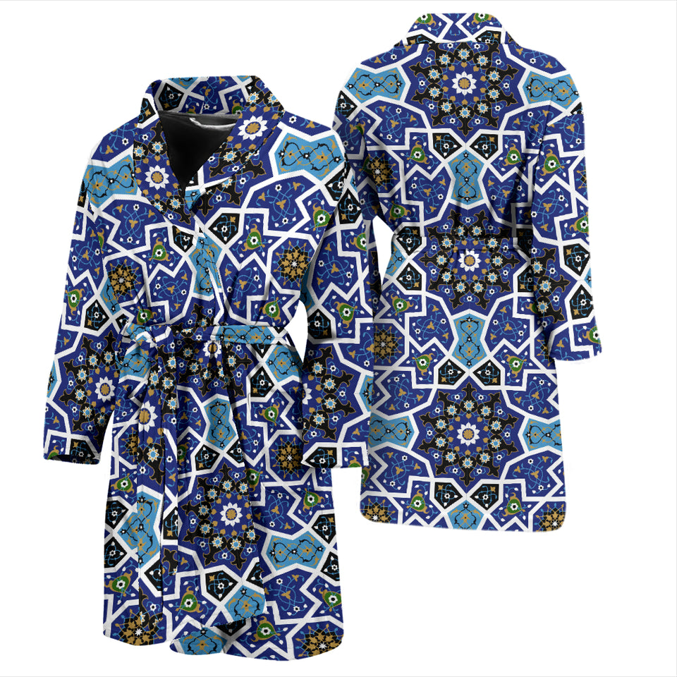 Blue Arabic Morocco Pattern Men Bathrobe