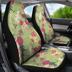 Japanese Crane Green Theme Pattern Universal Fit Car Seat Covers