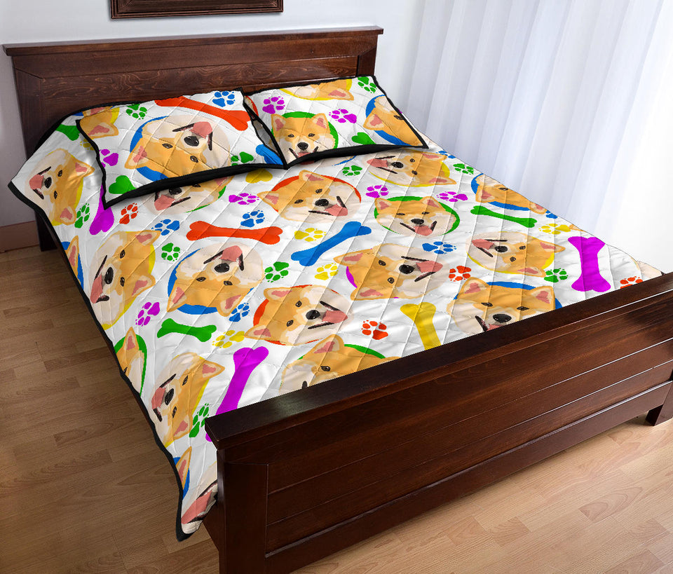 Shiba Inu Paw Bone Pattern Quilt Bed Set