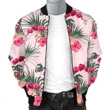 Red Pink Orchid Hibiscus Pattern Men Bomber Jacket