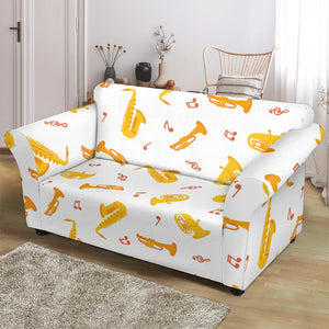 Saxophone Pattern Theme Loveseat Couch Slipcover