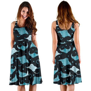 Stingray Pattern Print Design 04 Sleeveless Midi Dress