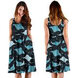 Stingray Pattern Print Design 04 Sleeveless Midi Dress