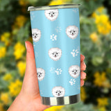 Pomeranian Pattern Blue Background Tumbler