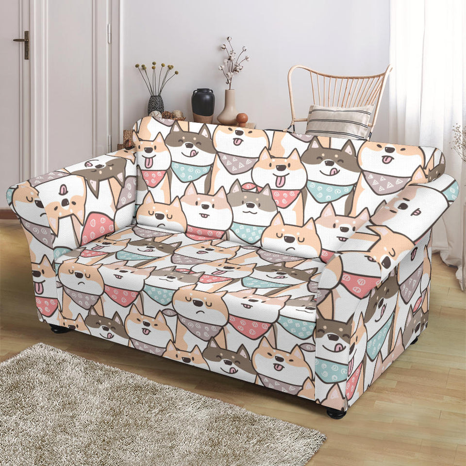 Shiba Inu Pattern Loveseat Couch Slipcover