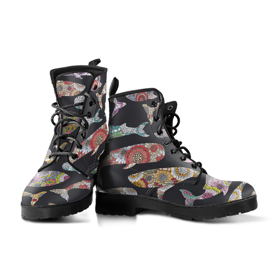 Whale Flower Tribal Pattern Leather Boots