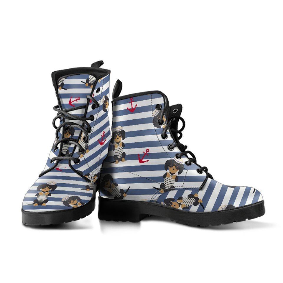 Dachshund Anchor Navy Blue Pattern Leather Boots