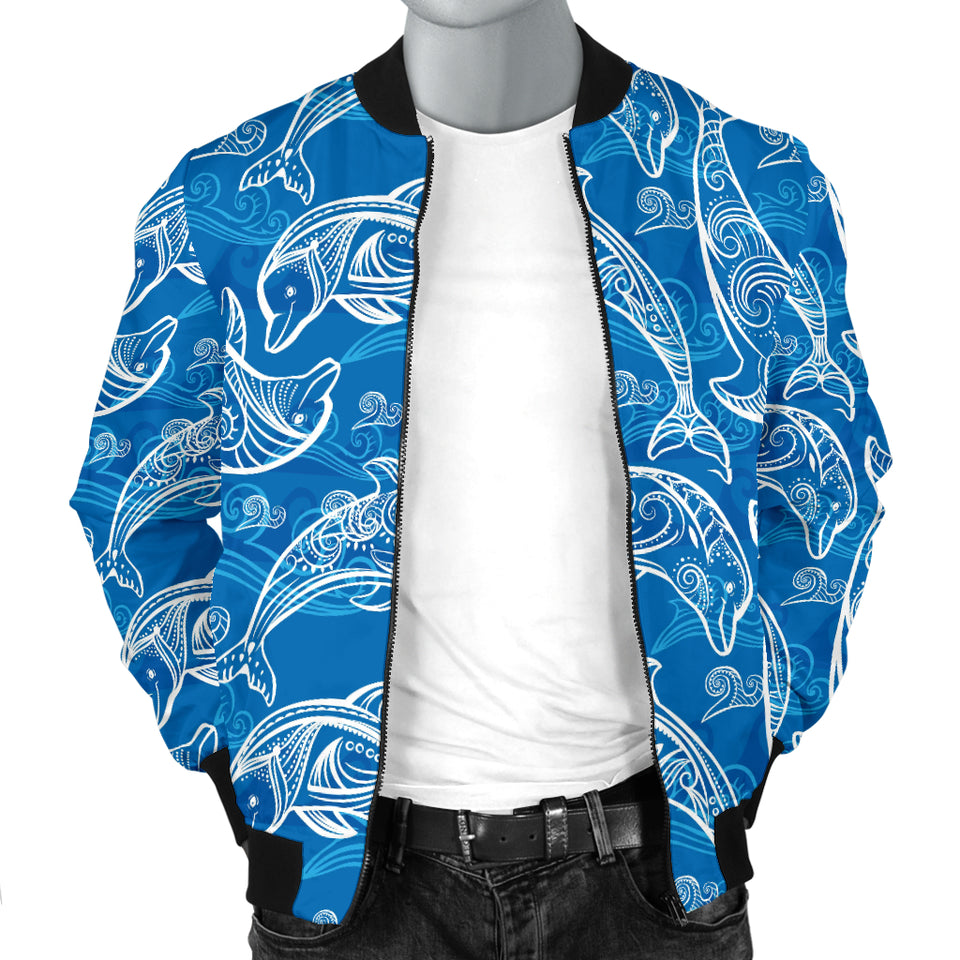 Dolphin Tribal Blue Pattern  Men Bomber Jacket