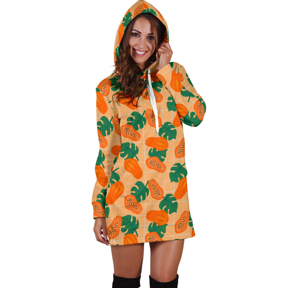 Papaya Leaves Pattern Women Hoodie Dress