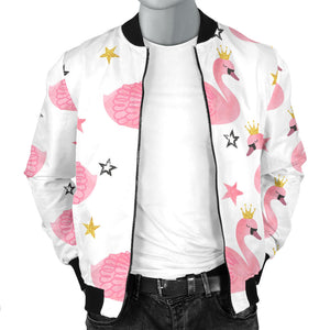 Pink Swan Pattern Men Bomber Jacket