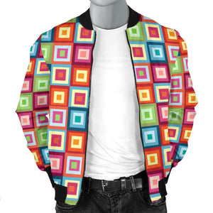 Rainbow Rectancular Pattern Men Bomber Jacket