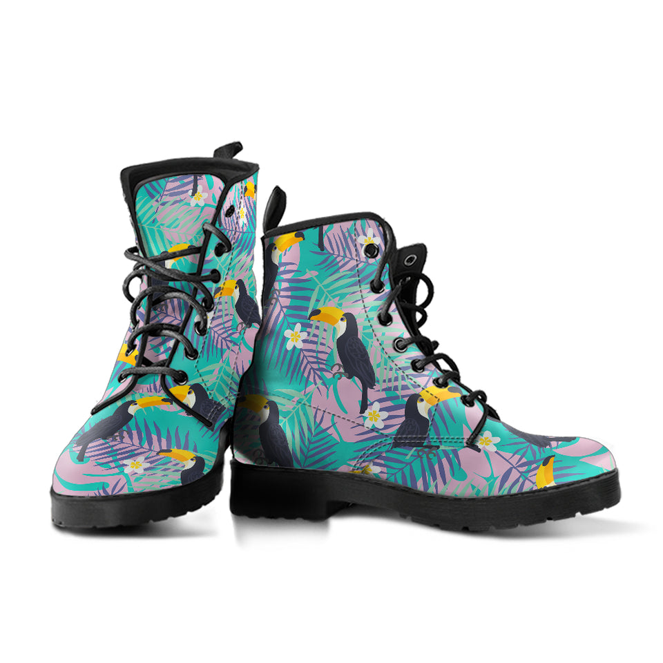 Toucan Pattern Background Leather Boots