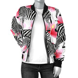 Zebra Red Hibiscus Pattern Women Bomber Jacket