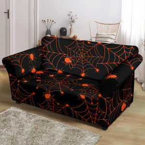 Orange Cobweb Spider Web Pattern Loveseat Couch Slipcover