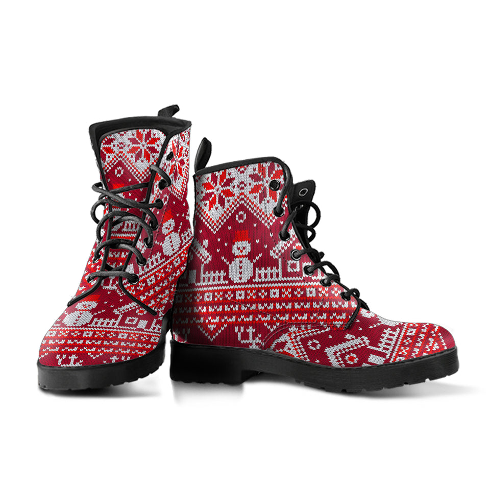 Snowman Sweater Printed Pattern Leather Boots