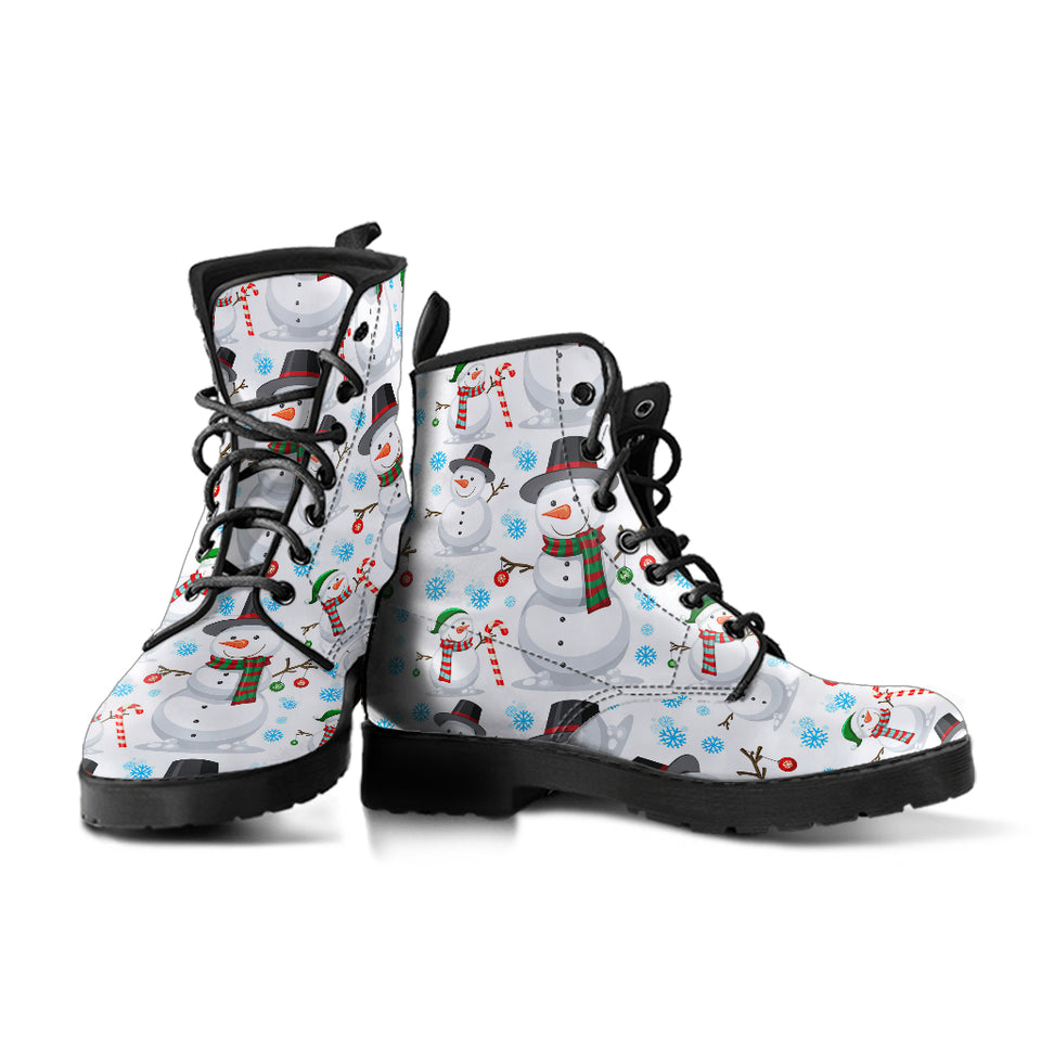 Snowman Pattern Background Leather Boots