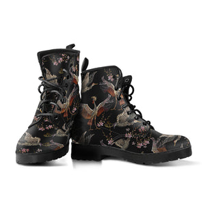 Japanese Crane Pattern Background Leather Boots