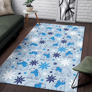Polar Bear Pattern Blue Background Area Rug