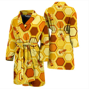 Bee and Honeycomb Pattern Men Bathrobe