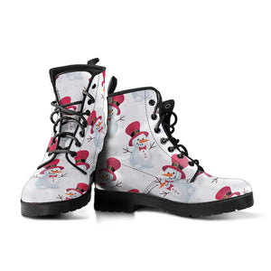 Cute Snowman Pattern Leather Boots