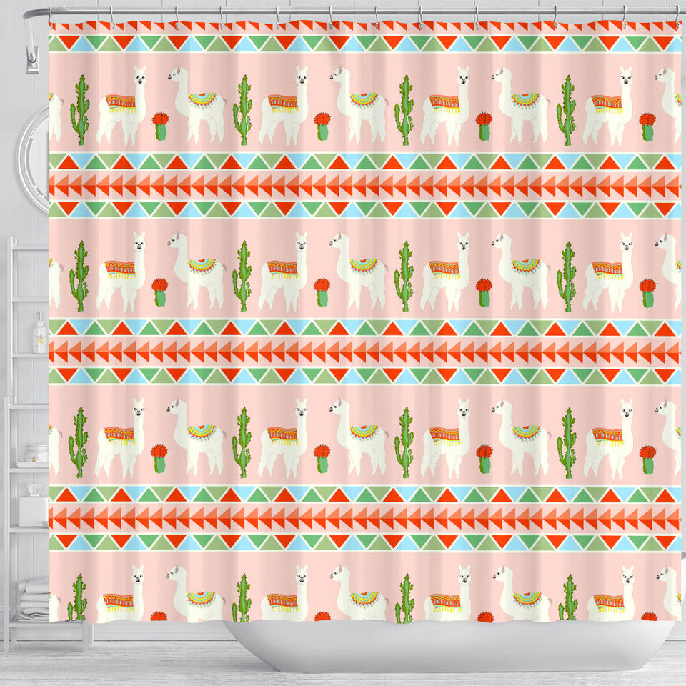 Llama Cactus Pattern background Shower Curtain Fulfilled In US