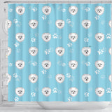Pomeranian Pattern Blue Background Shower Curtain Fulfilled In US
