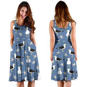 Seagull Pattern Print Design 01 Sleeveless Midi Dress