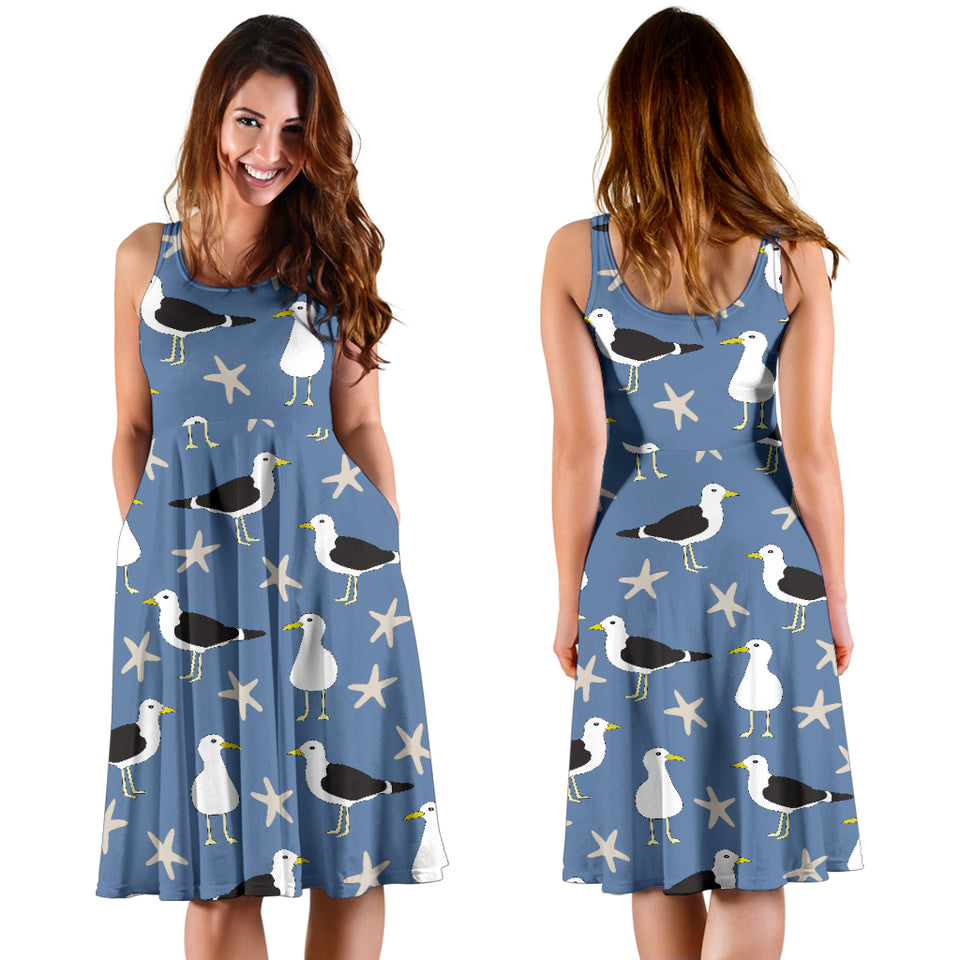 Seagull Pattern Print Design 01 Sleeveless Midi Dress