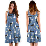 Seagull Pattern Print Design 01 Sleeveless Midi Dress