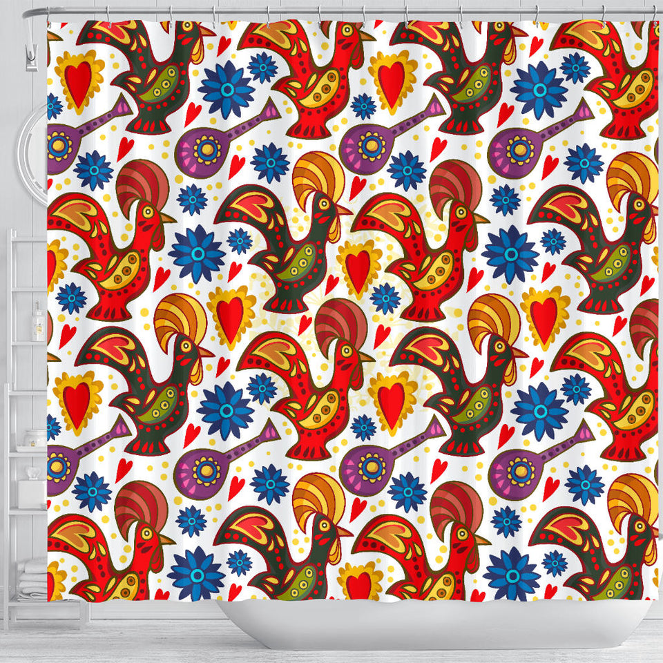 Colorful Rooster Chicken Guitar Pattern Shower Curtain Fulfilled In US