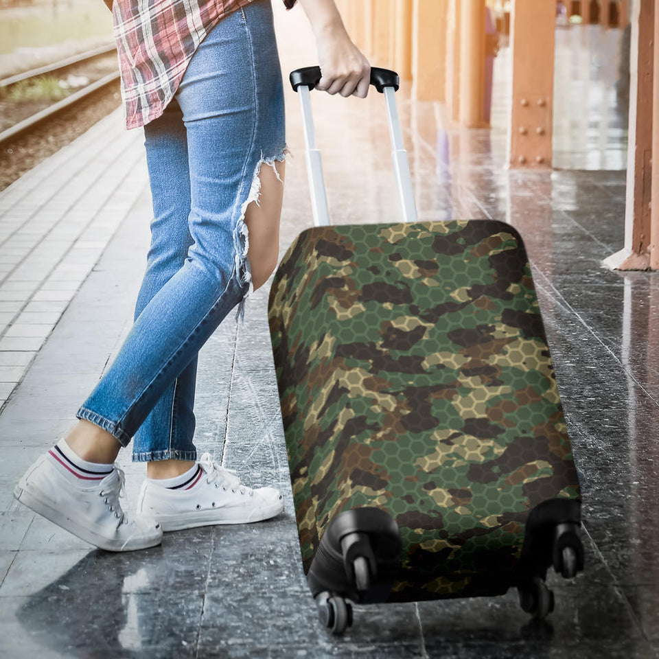 Green Camo Camouflage Honeycomb Pattern Luggage Covers