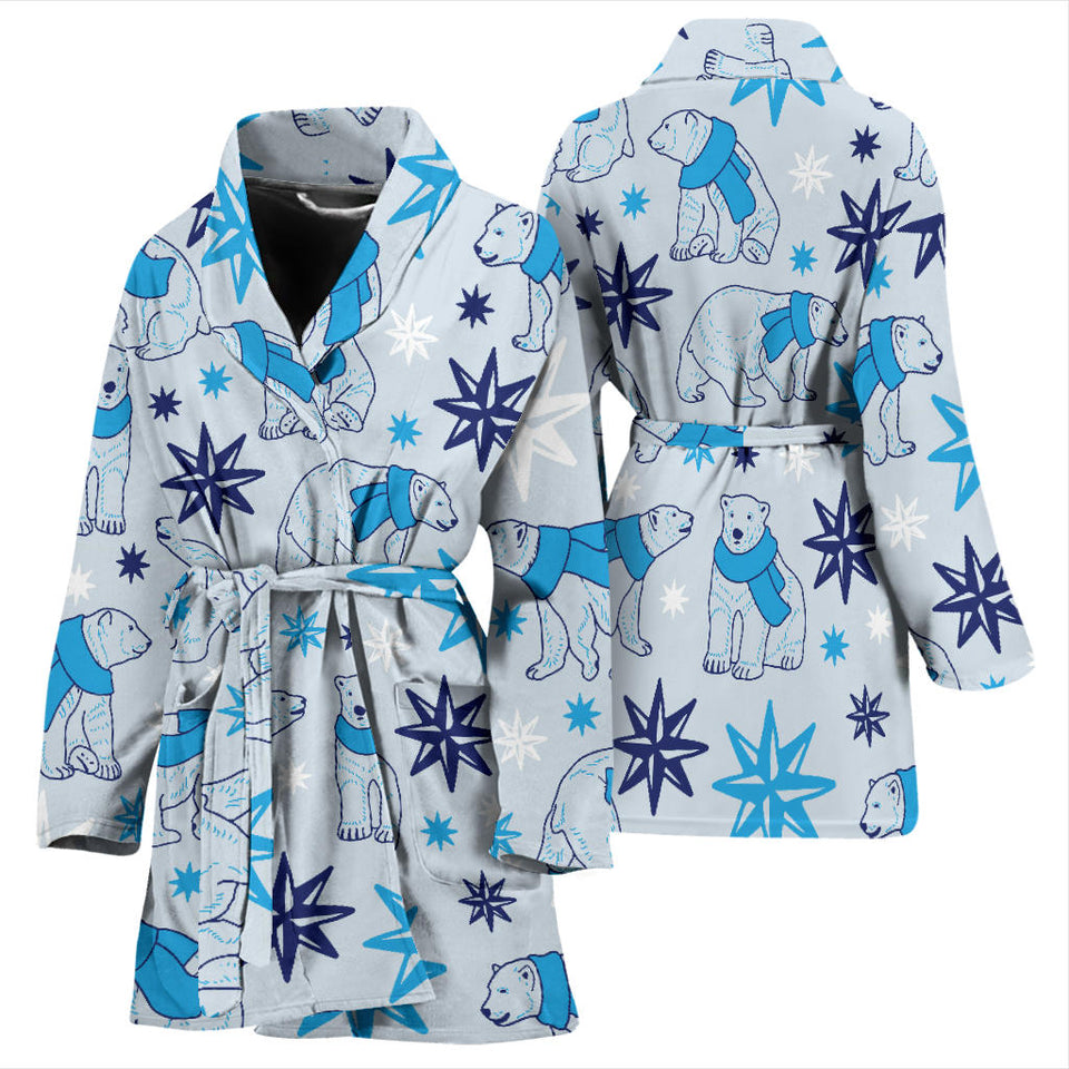 Polar Bear Pattern Blue Background Women Bathrobe