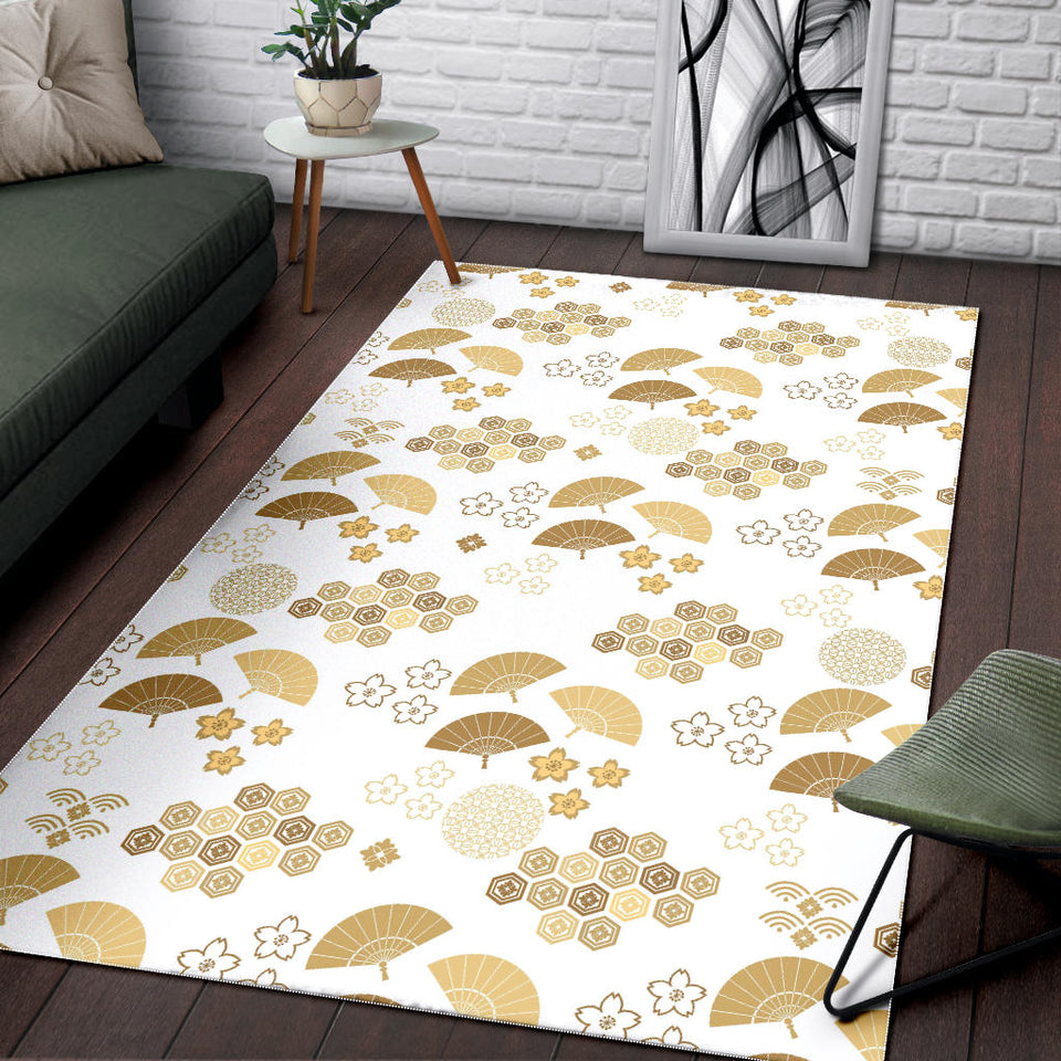 Gold Fan Japanese Pattern Area Rug