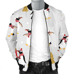 Penguin Christmas Tree Pattern Men Bomber Jacket