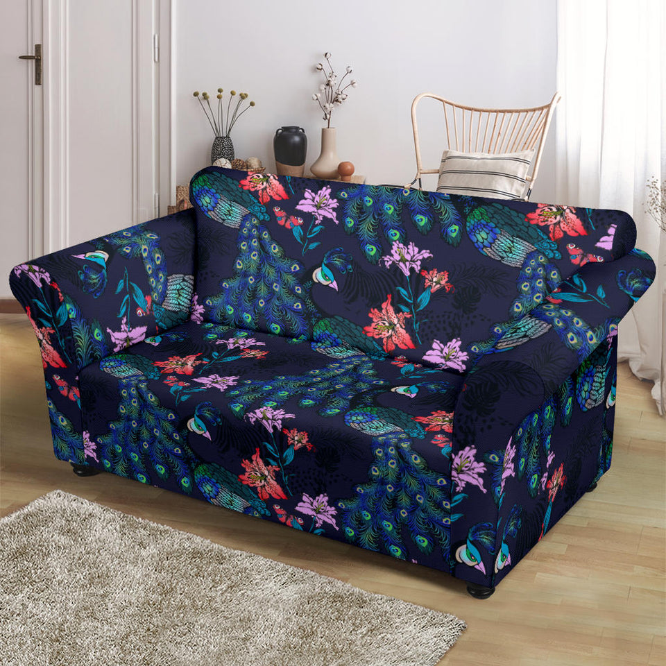 Peacock Feather Pattern Loveseat Couch Slipcover