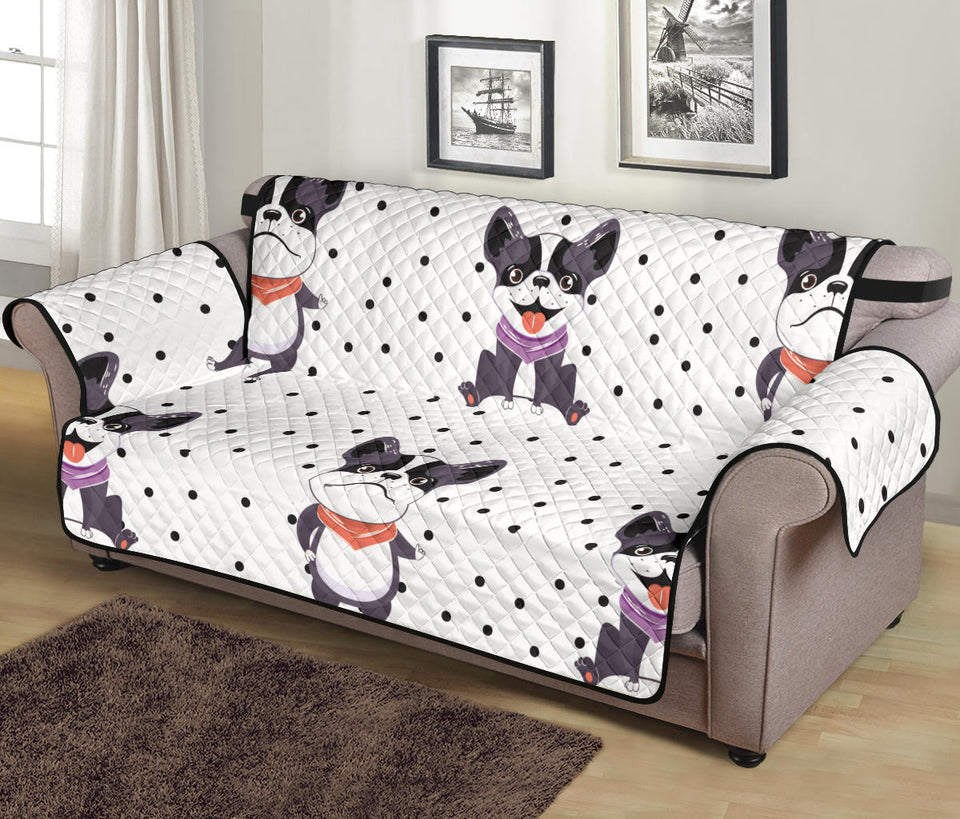 Cute Boston Terrier Pokka Dot Pattern Sofa Cover Protector