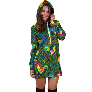 Rooster Chicken Pattern Theme Women Hoodie Dress