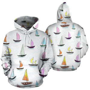 Cute Sailboat Pattern Men Women Pullover Hoodie